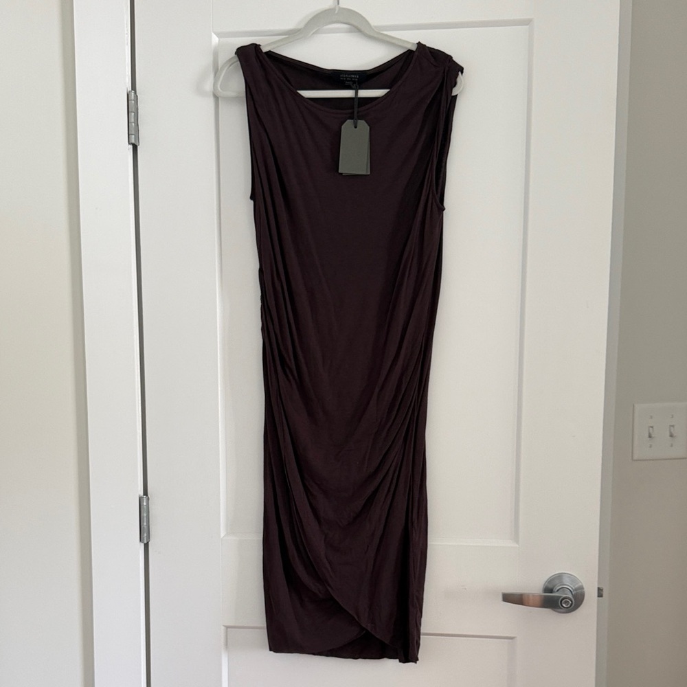 All Saints Warp Aubergine wool and viscose dress